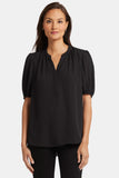 NYDJ Short Puff Sleeve Popover Top - Black
