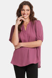 NYDJ Short Puff Sleeve Popover Top - Crushed Berry