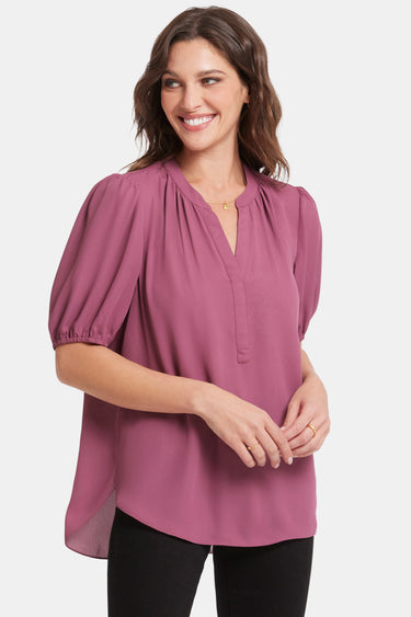 NYDJ Short Puff Sleeve Popover Top - Crushed Berry