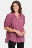 NYDJ Short Puff Sleeve Popover Top - Crushed Berry