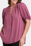 NYDJ Short Puff Sleeve Popover Top - Crushed Berry