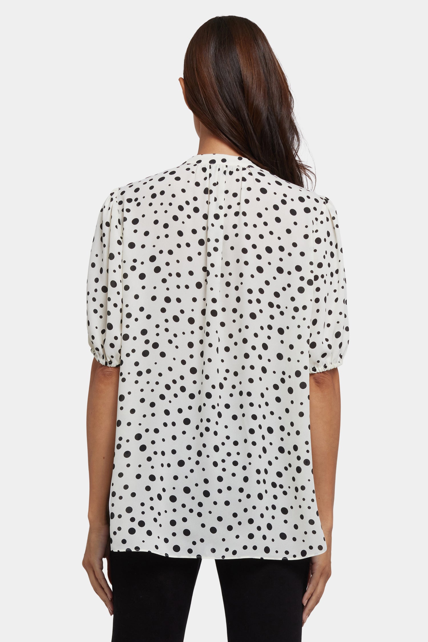 Short Puff Sleeved Popover Top - Josephine Dots White | NYDJ