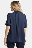 NYDJ Short Puff Sleeve Popover Top  - Oxford Navy