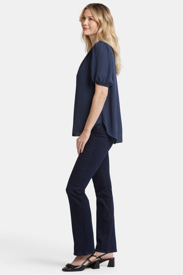 NYDJ Short Puff Sleeve Popover Top  - Oxford Navy