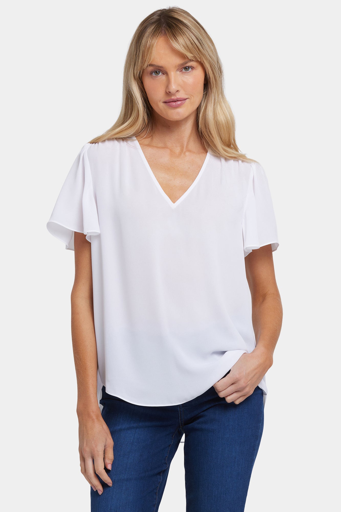 NYDJ Pleated Flutter Sleeved Blouse - Optic White