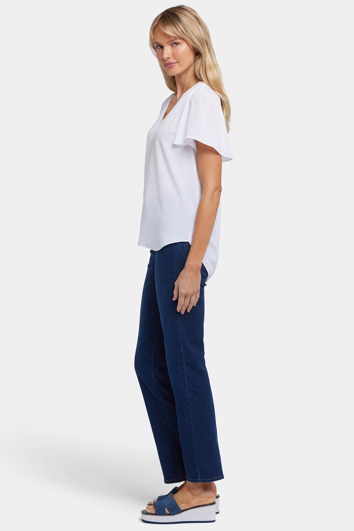 Pleated Flutter Sleeved Blouse - Optic White White | NYDJ