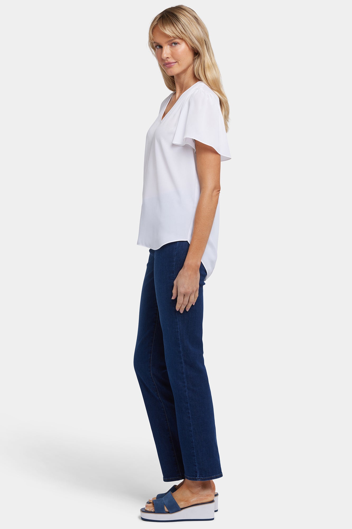 NYDJ Pleated Flutter Sleeved Blouse - Optic White