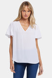 NYDJ Pleated Flutter Sleeved Blouse - Optic White