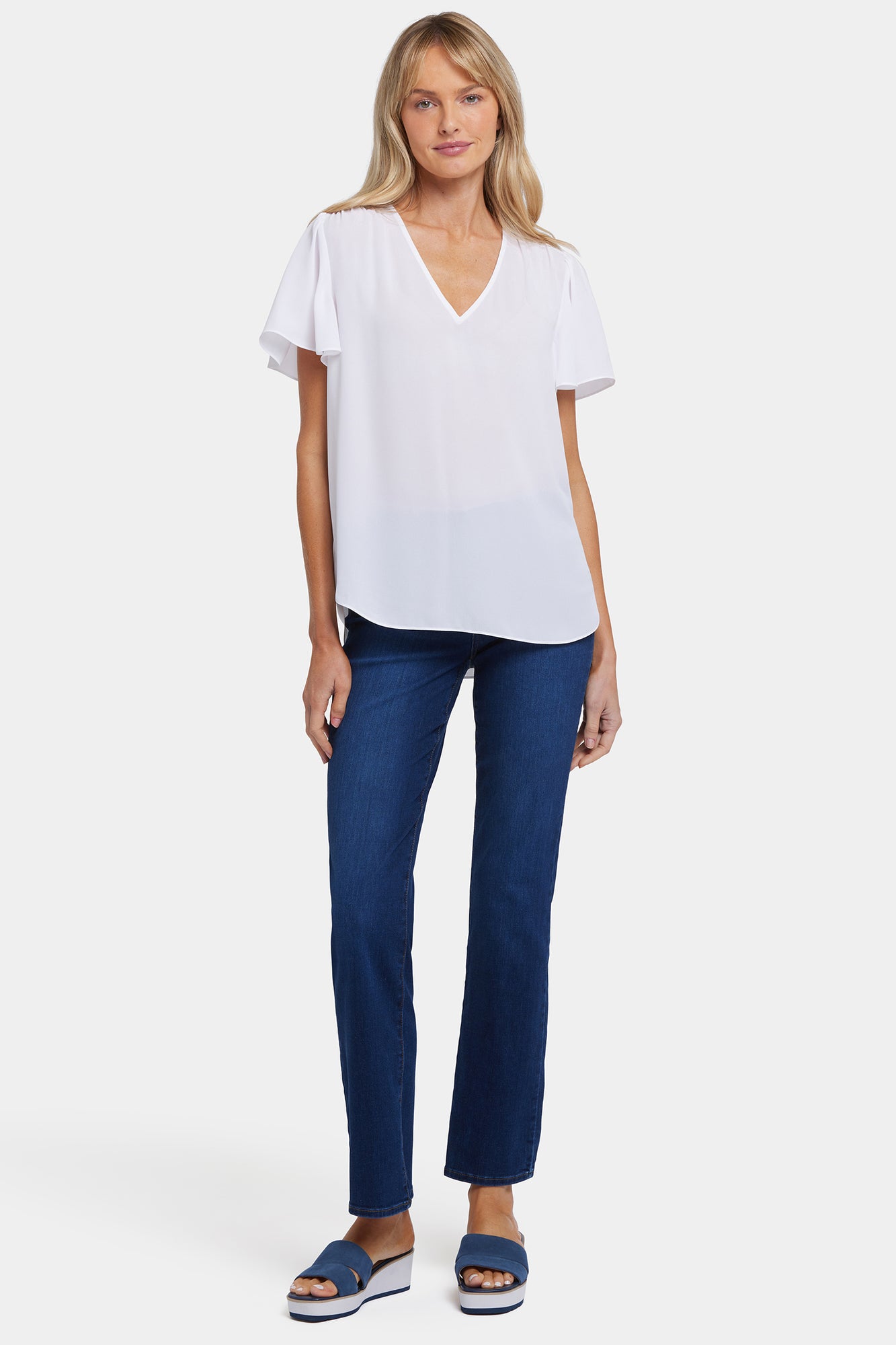 NYDJ Pleated Flutter Sleeved Blouse - Optic White