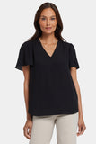 NYDJ Pleated Flutter Sleeved Blouse - Black