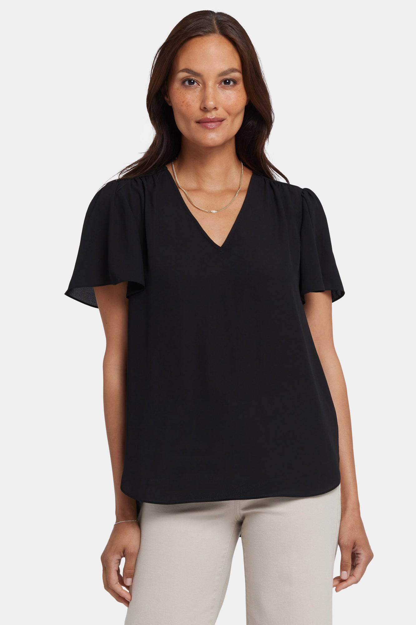 NYDJ Pleated Flutter Sleeved Blouse - Black
