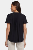 NYDJ Pleated Flutter Sleeved Blouse - Black