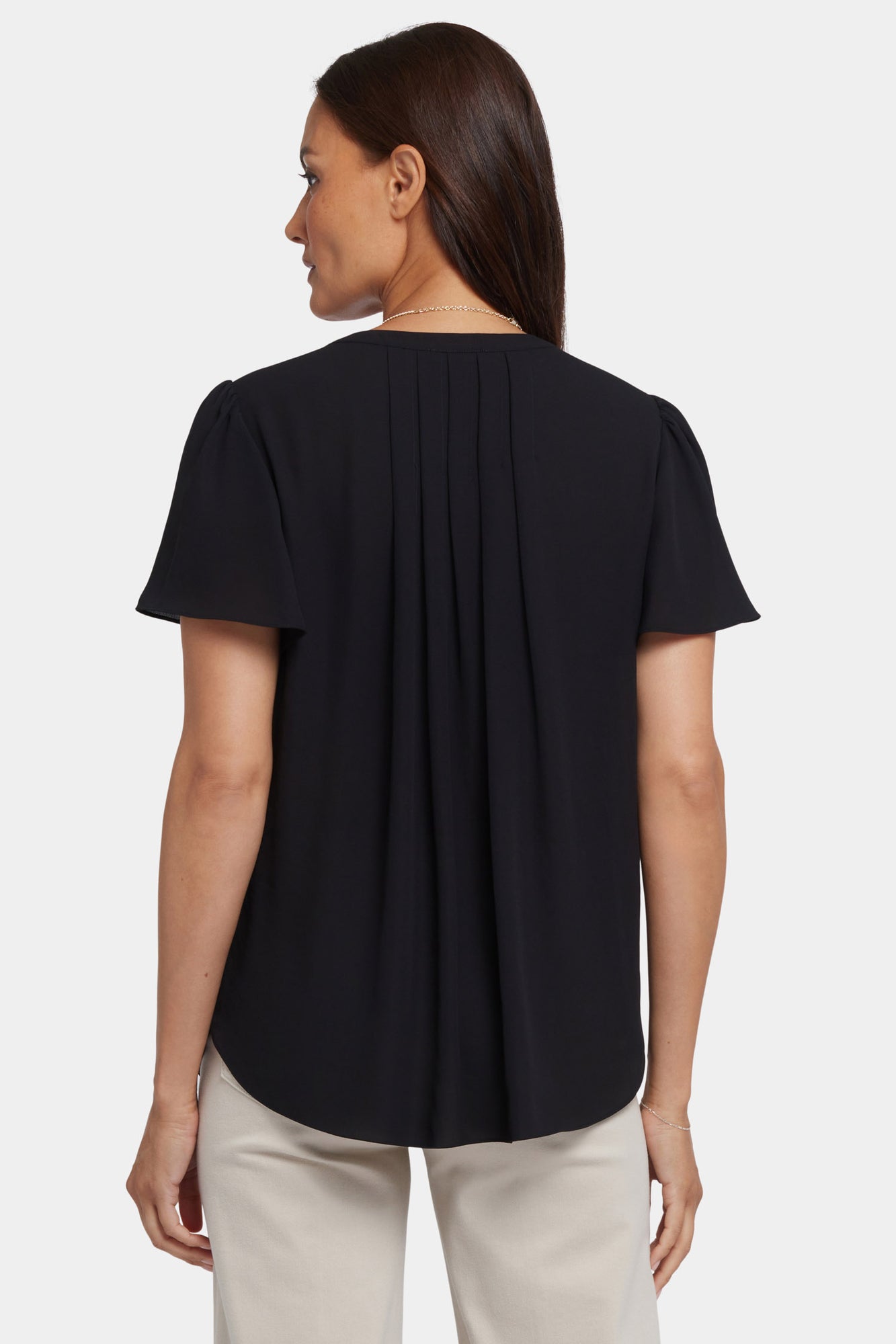 NYDJ Pleated Flutter Sleeved Blouse - Black