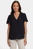 NYDJ Pleated Flutter Sleeved Blouse - Black