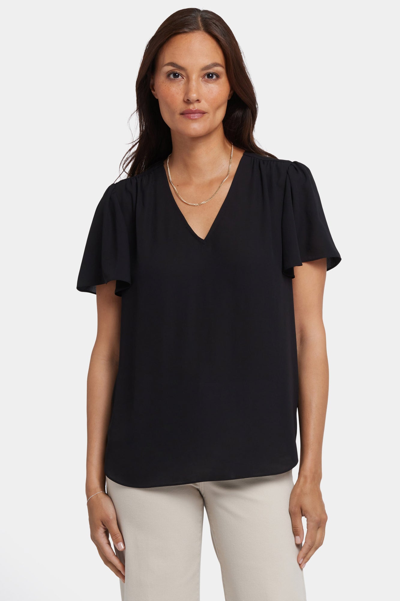 NYDJ Pleated Flutter Sleeved Blouse - Black