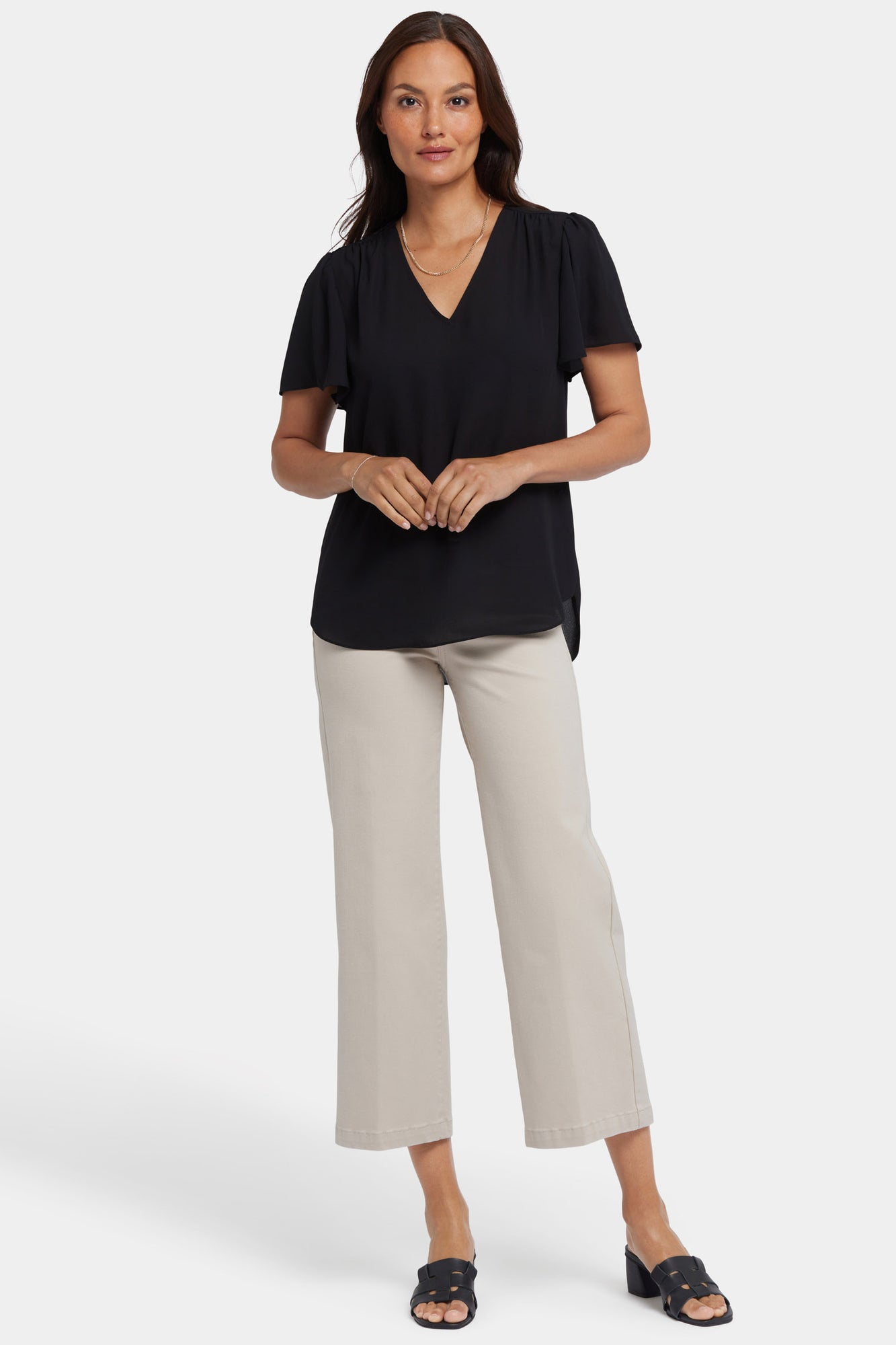 NYDJ Pleated Flutter Sleeved Blouse - Black