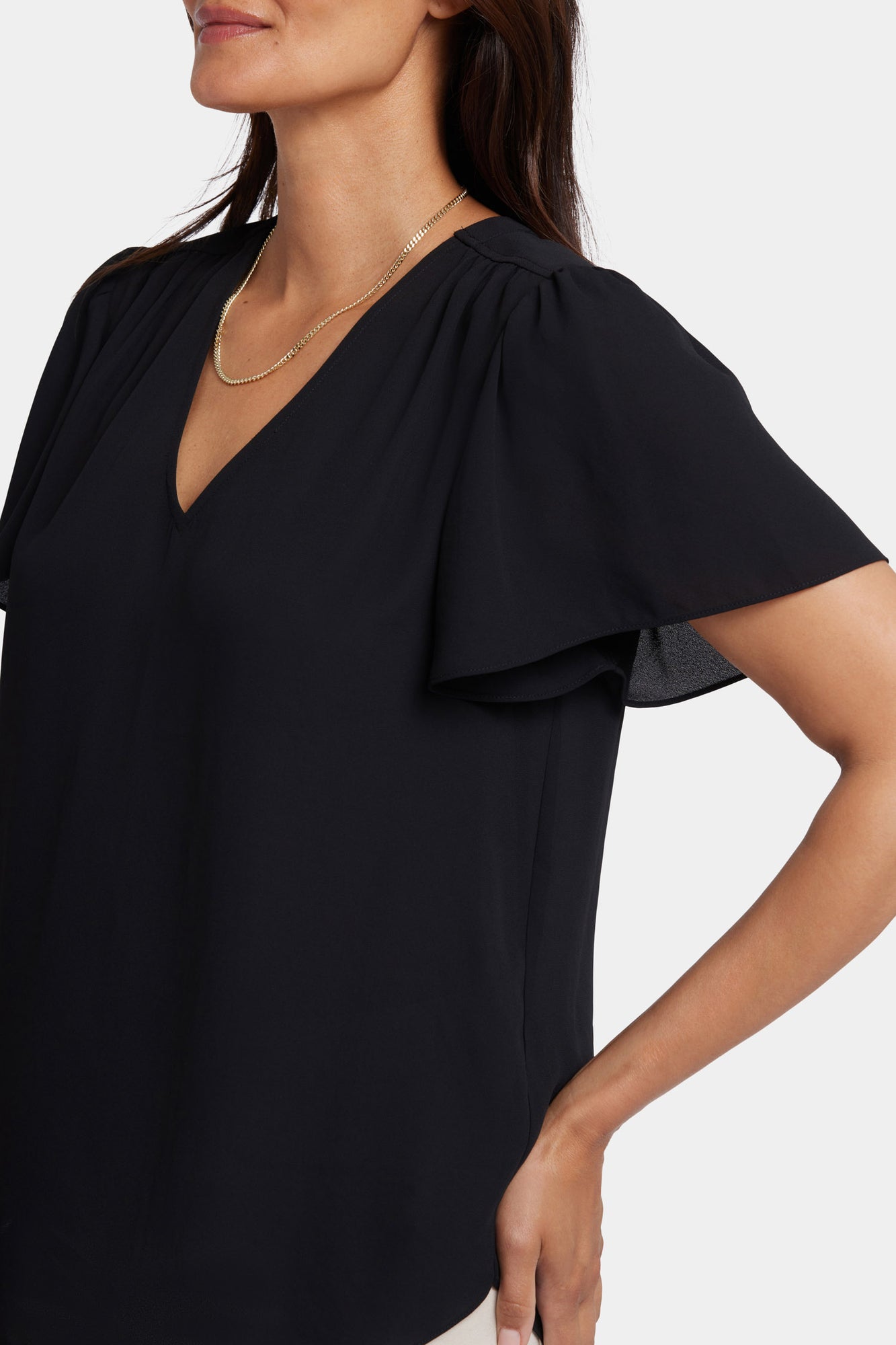NYDJ Pleated Flutter Sleeved Blouse - Black
