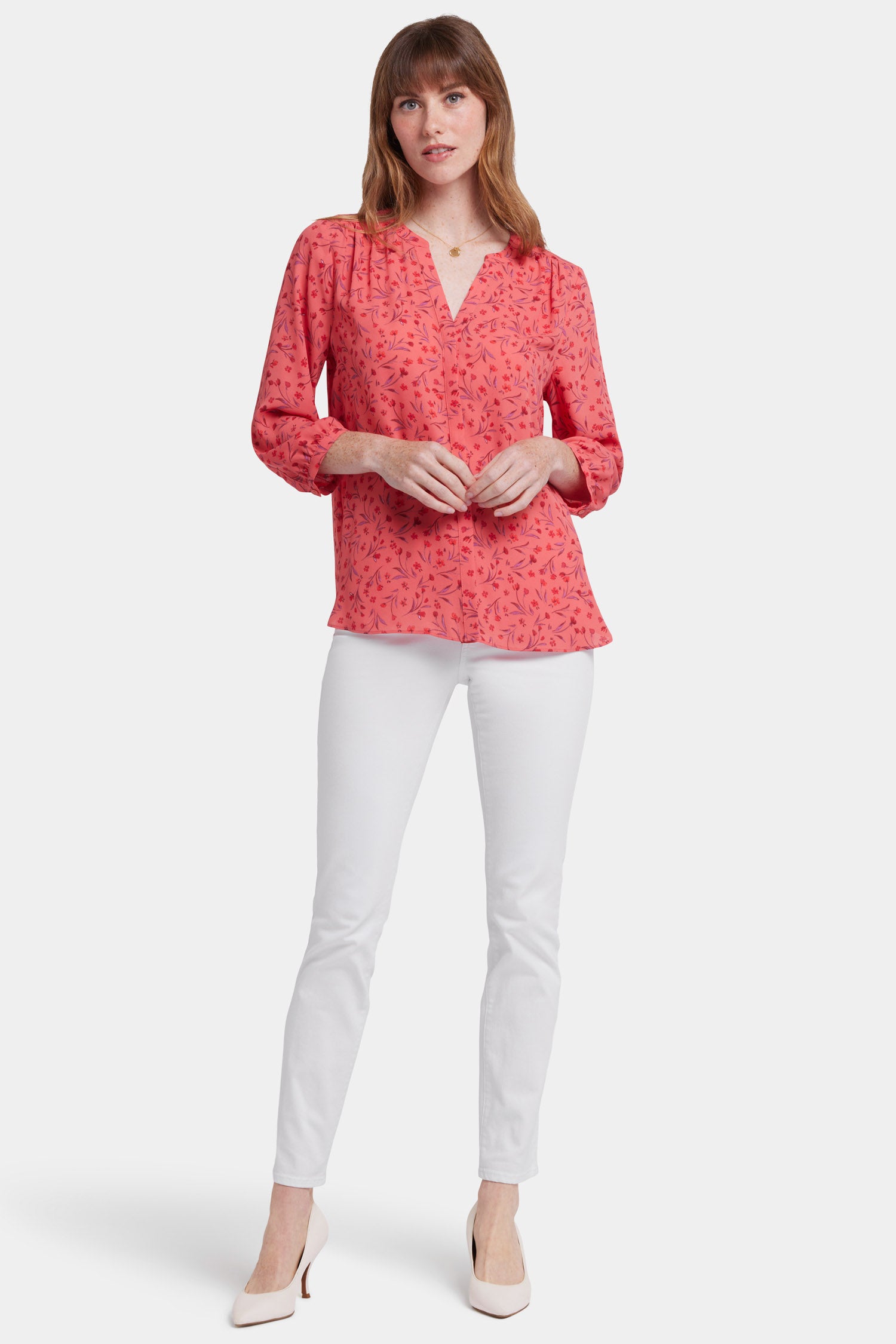 (取寄) エヌワイディージェイ レディース ピンタック ブラウザ NYDJ women Pintuck Blouse Fernanda Flores Pintuck Blouse - Fernanda Flores Pink | NYDJ