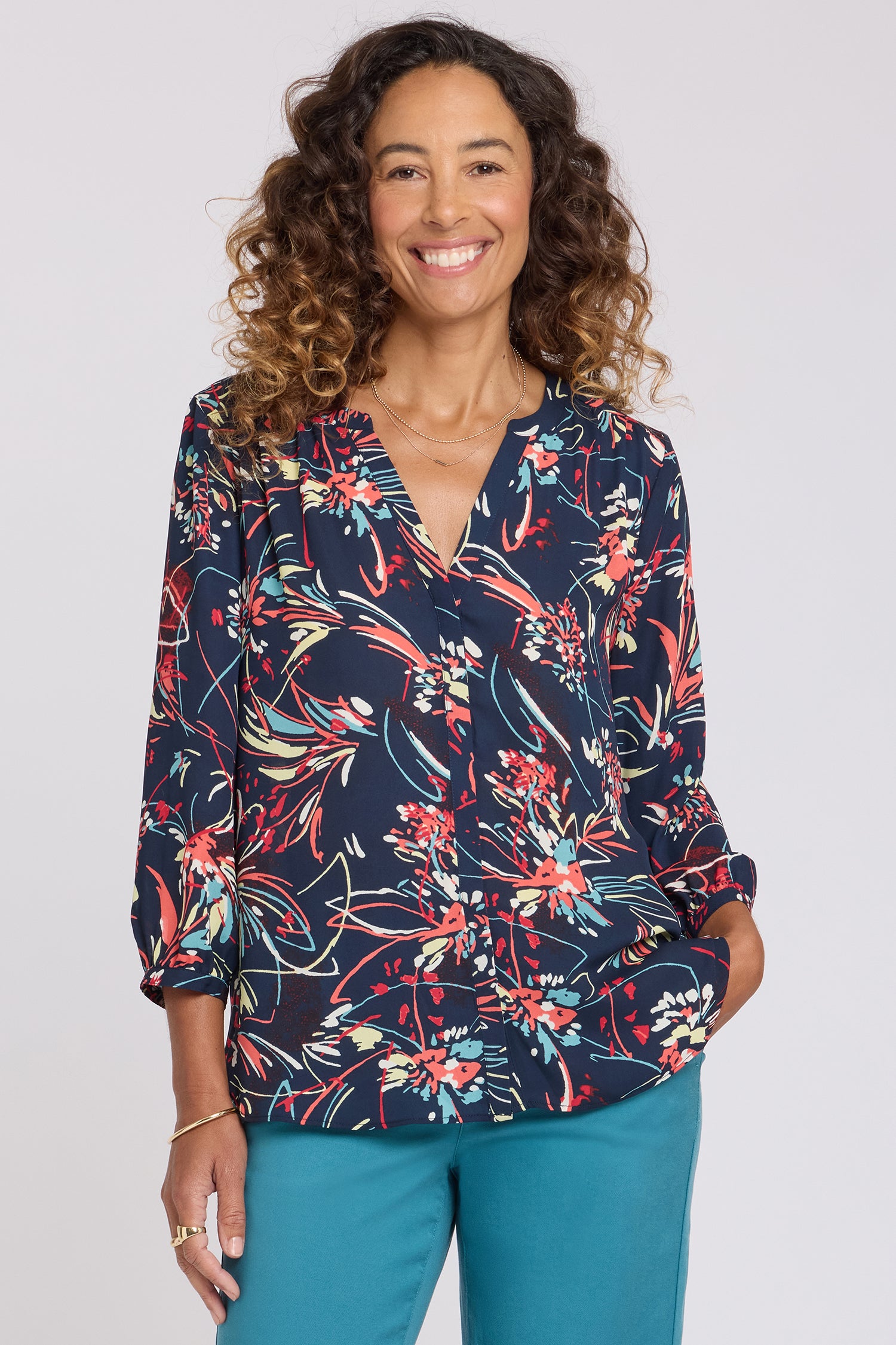 Pintuck Blouse - Blooming Potpourri Multi | NYDJ