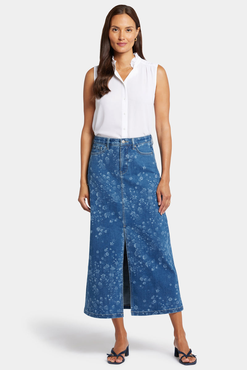 NYDJ High Rise Long Skirt With Center Front Slit - Indigo Salome