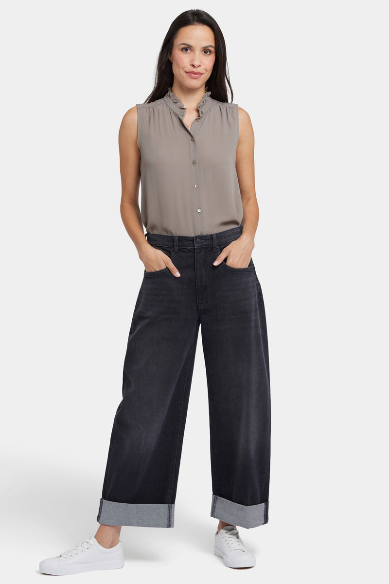 NYDJ Renee Baggy Wide Leg Jeans With Roll Cuffs - Murcia Peaks