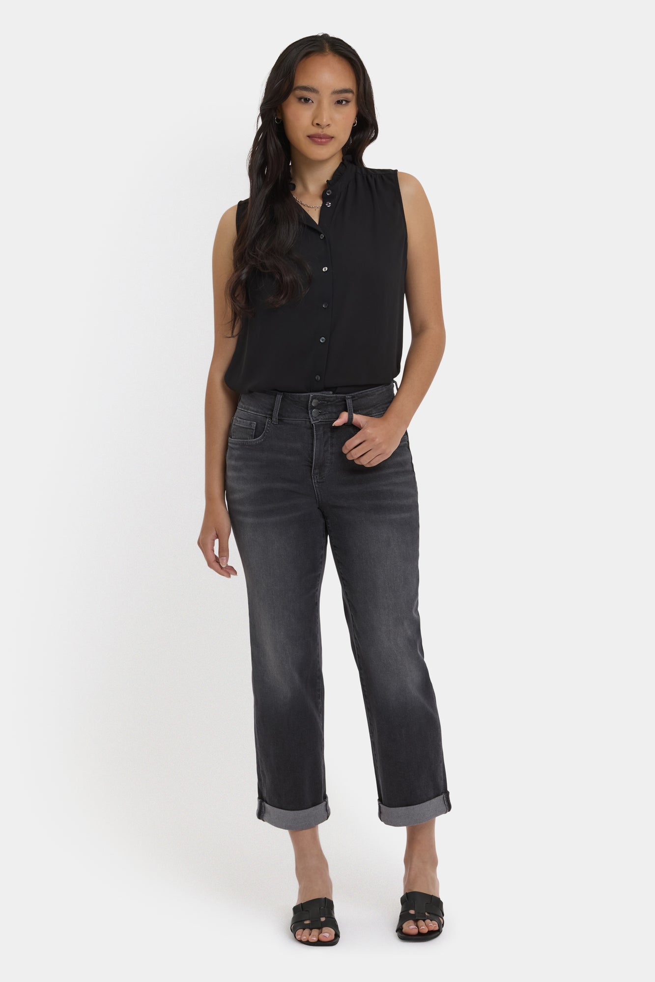 NYDJ Bailey Relaxed Straight Crop Jeans With High Rise And Roll Cuffs - Castile Dream