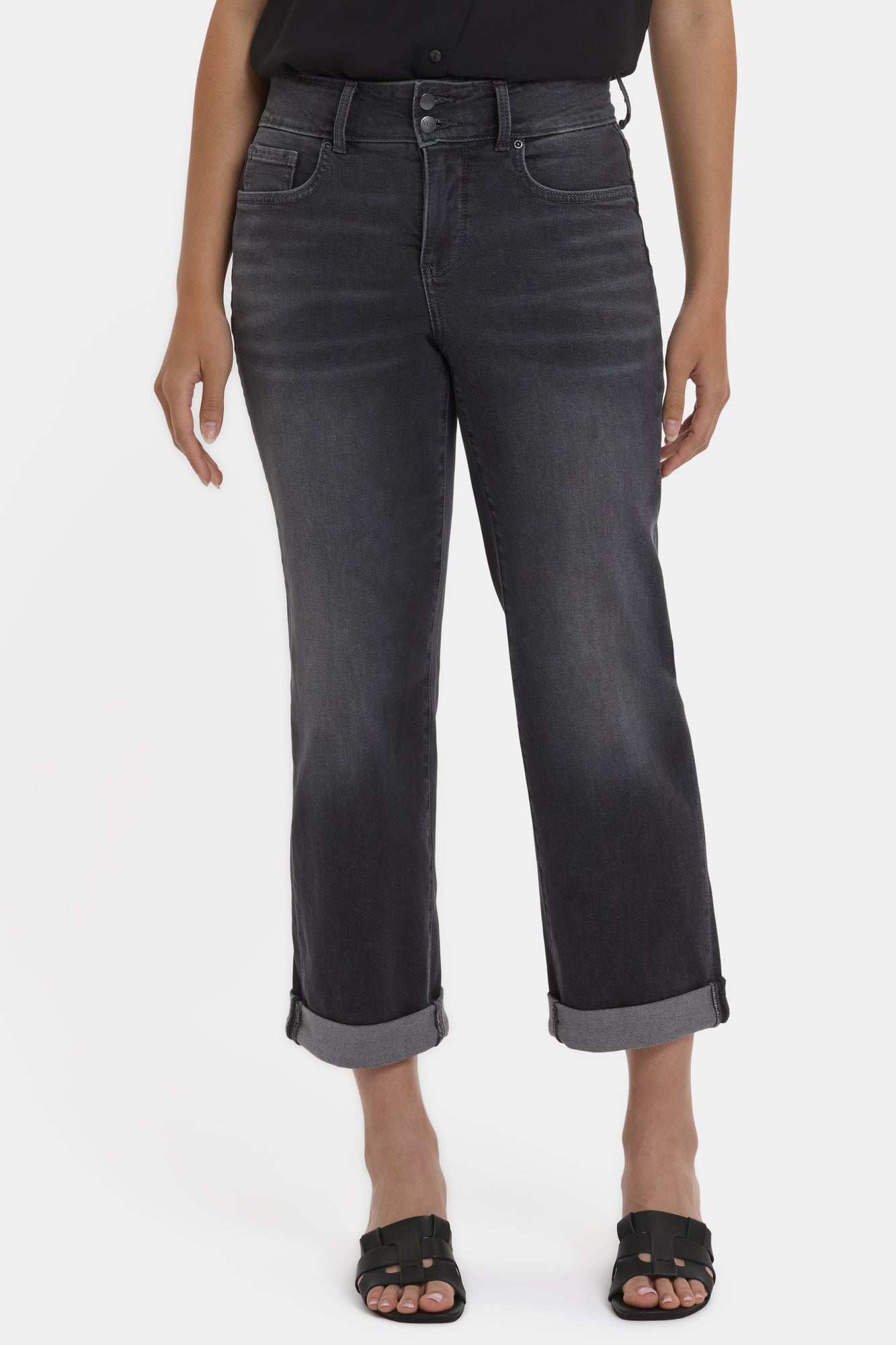 NYDJ Bailey Relaxed Straight Crop Jeans With High Rise And Roll Cuffs - Castile Dream
