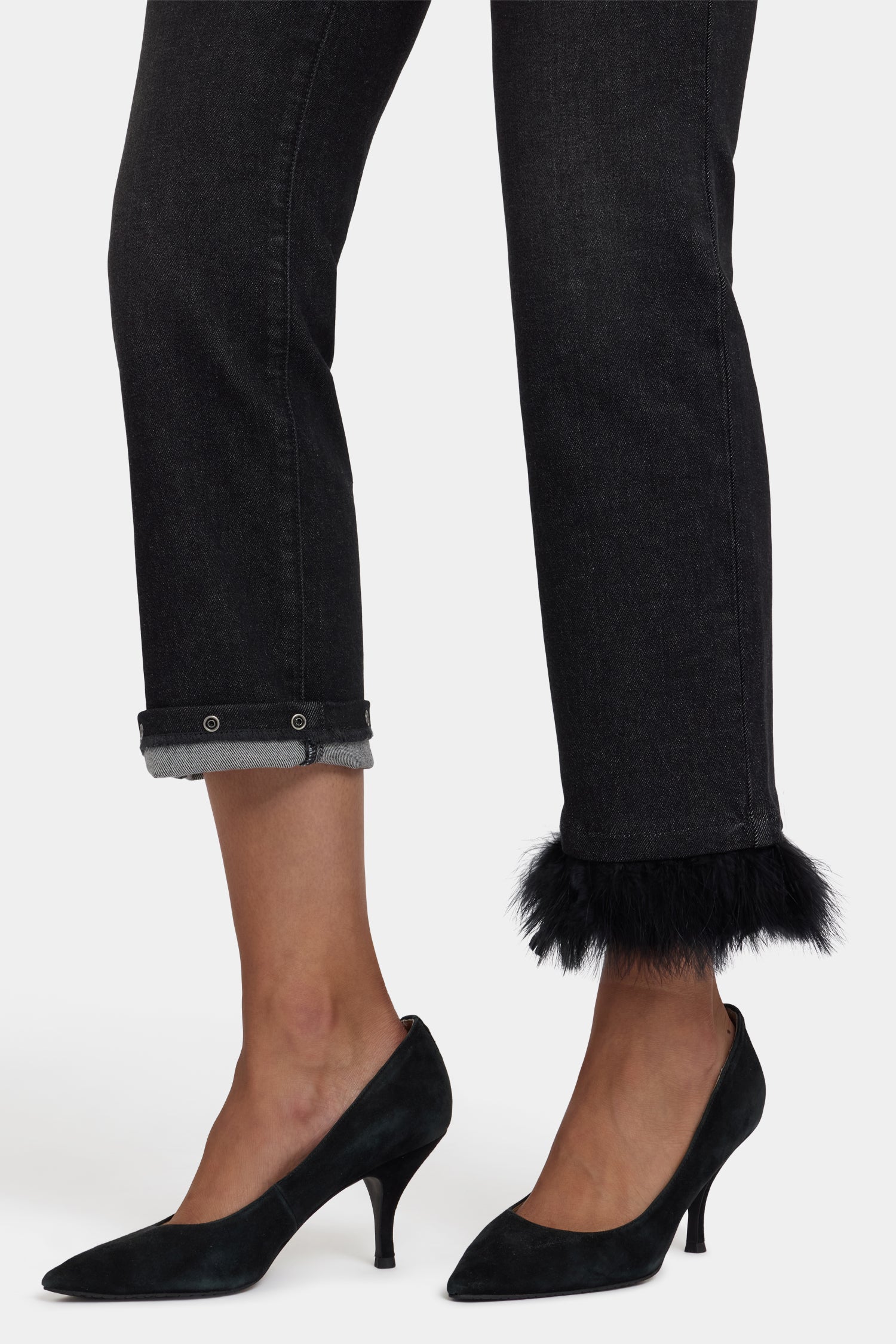 Marilyn Straight Ankle Jeans With Detachable Feather Trim - French
