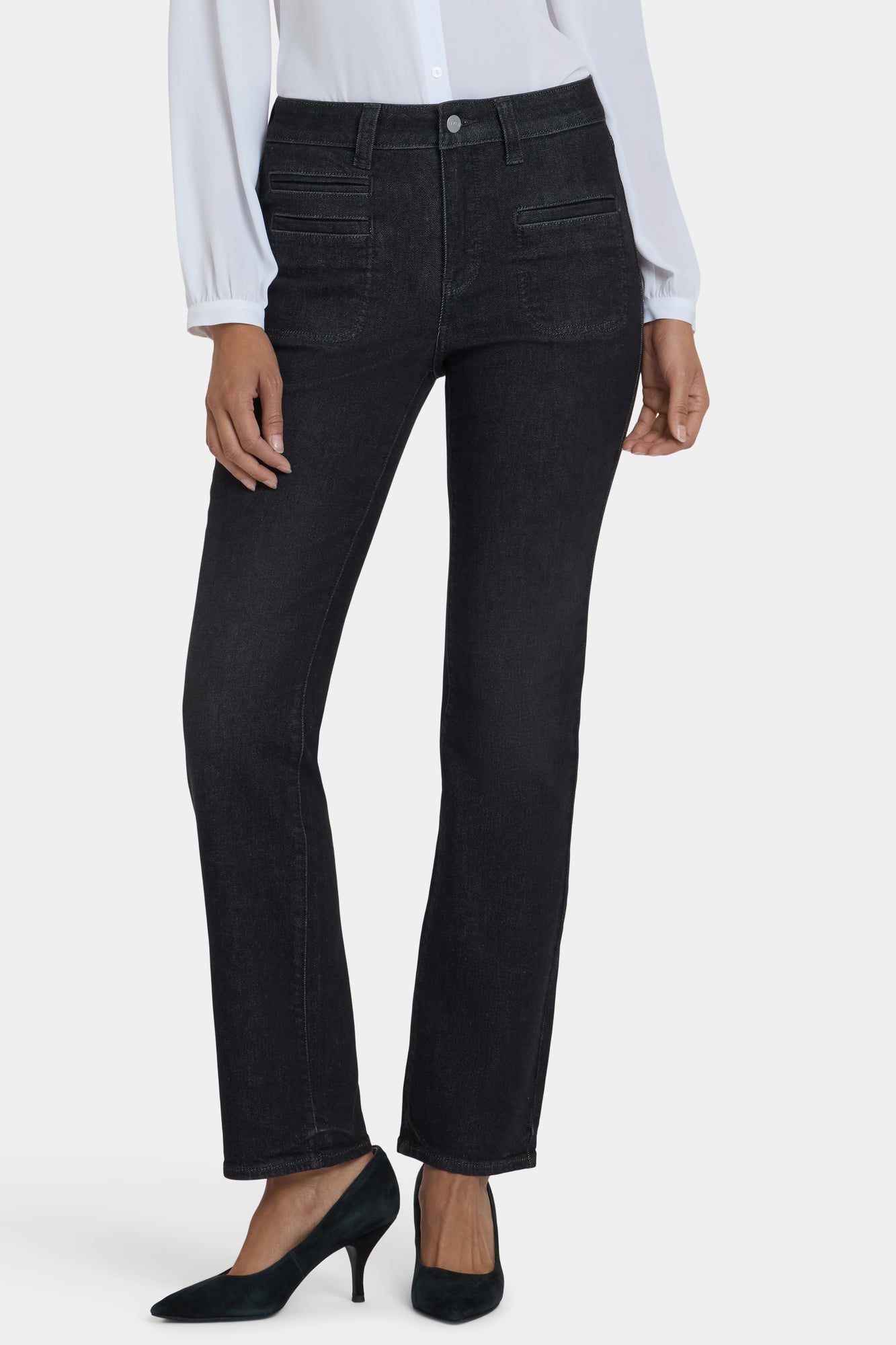 NYDJ Marilyn Straight Jeans With High Rise, Utility Welt Pockets And 31