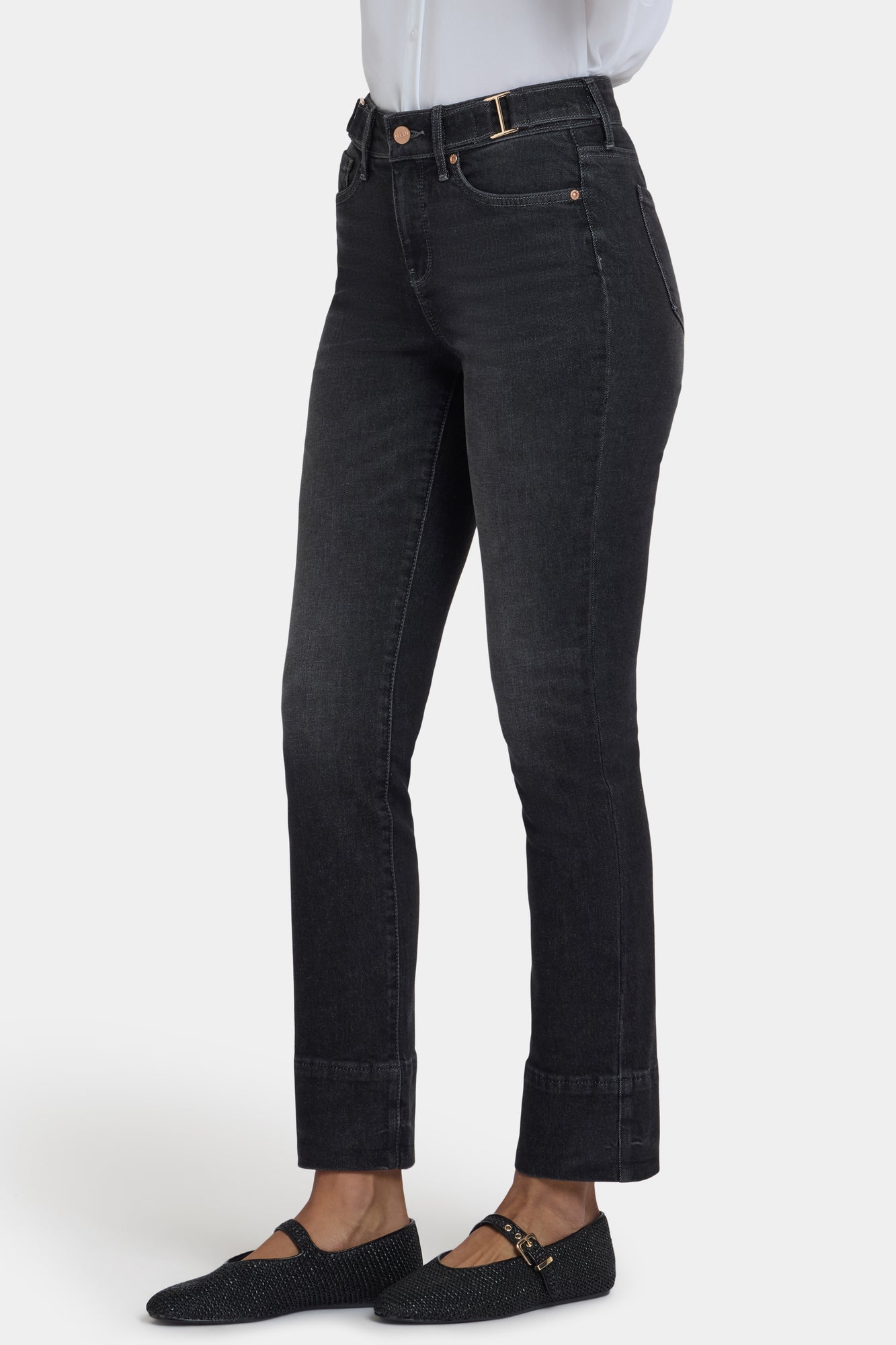 NYDJ Sheri Slim Jeans With Waistband Buckle Detail - Paris Lights