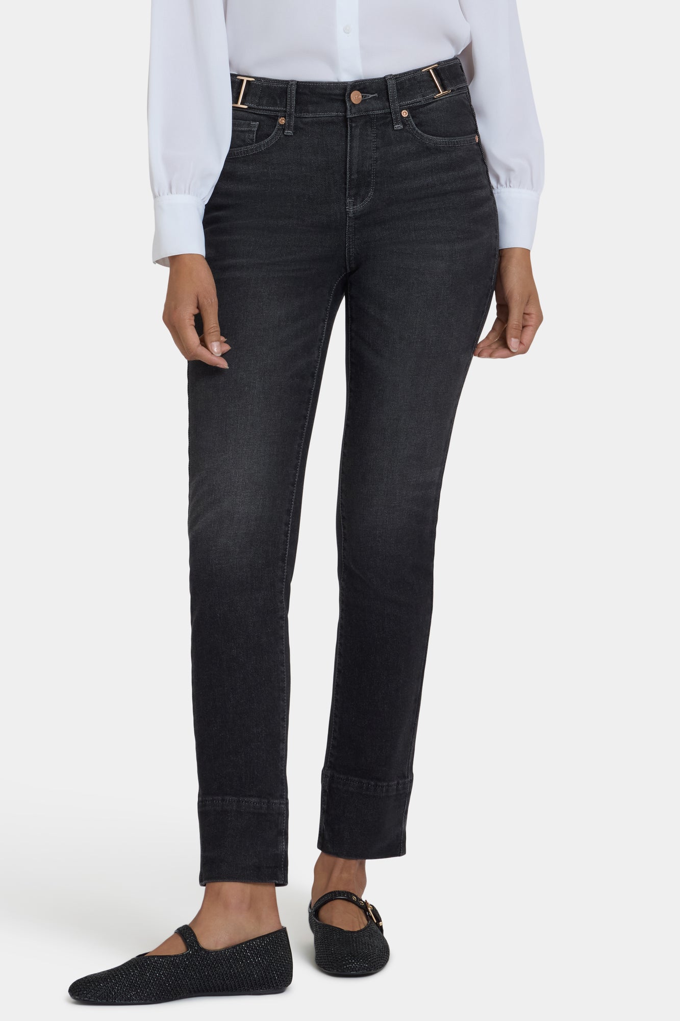 NYDJ Sheri Slim Jeans With Waistband Buckle Detail - Paris Lights