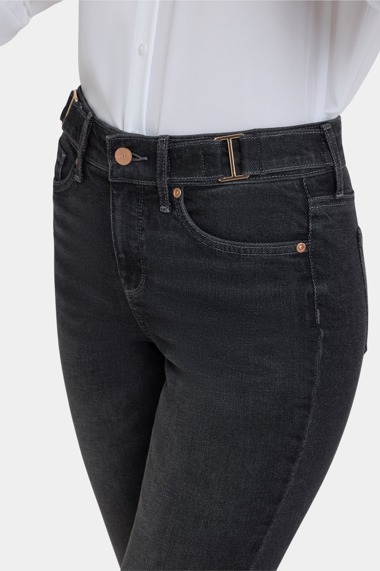 NYDJ Sheri Slim Jeans With Waistband Buckle Detail - Paris Lights