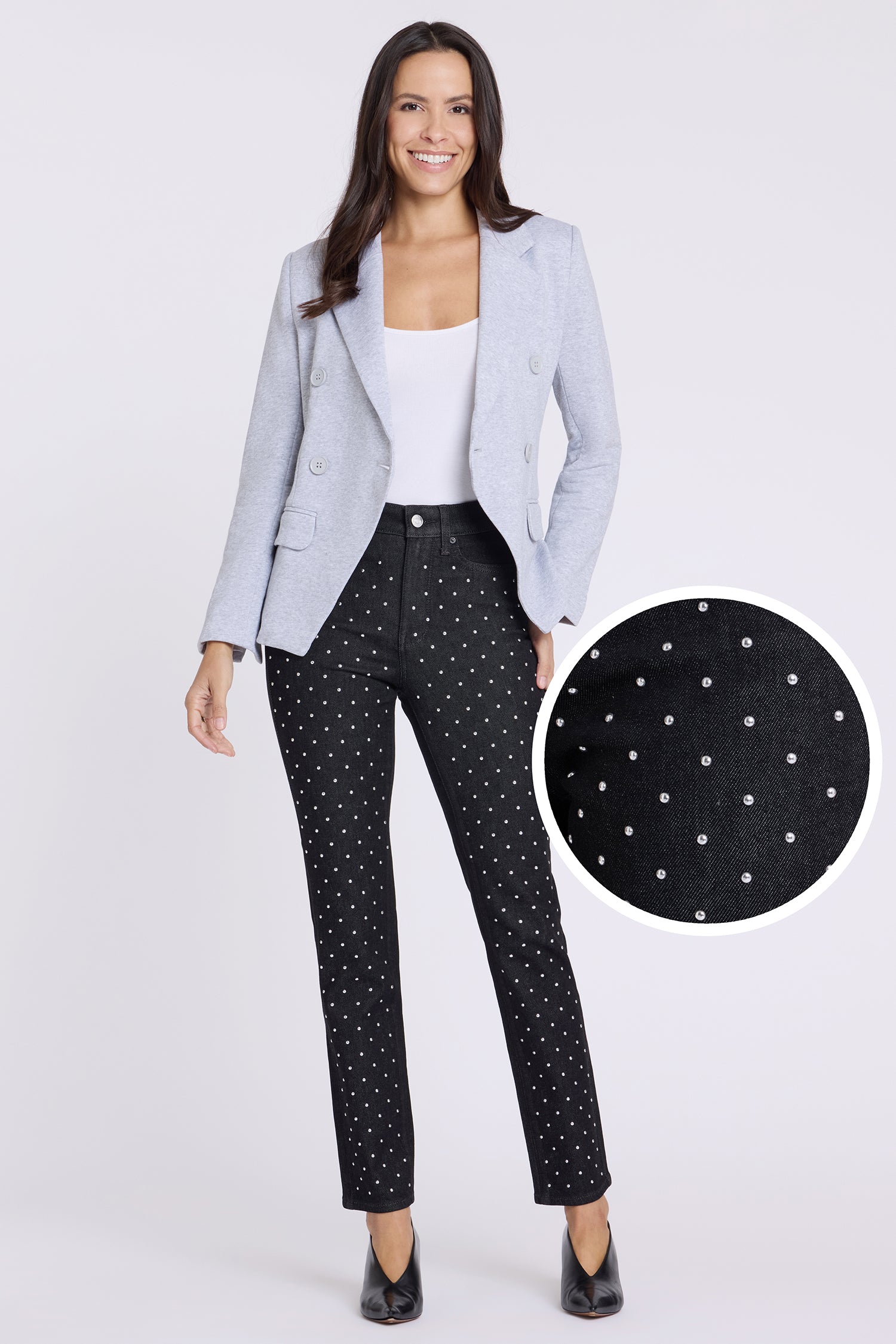 Sheri Slim Straight Jeans With High Rise And Studs - Black Rinse