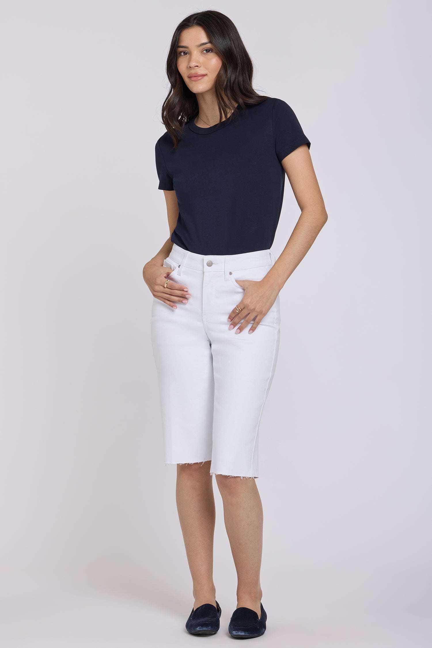 ❀ＮＹ❀ Kristie '80s Bermuda Denim Shorts With Pressed Creases And Raw