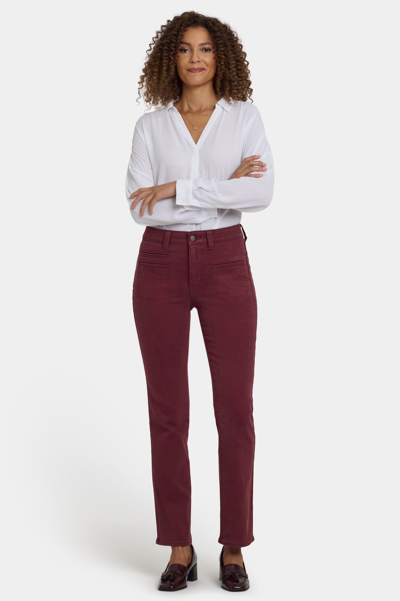 NYDJ Marilyn Straight Jeans With High Rise, Utility Welt Pockets And 31