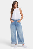 NYDJ Renee Baggy Wide Leg Jeans With Drop Waist And Roll Cuffs - Santiago Sea