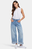NYDJ Renee Baggy Wide Leg Jeans With Drop Waist And Roll Cuffs - Santiago Sea