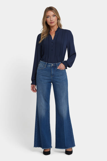 NYDJ Mia Palazzo Jeans With High Rise And Frayed Hems - Romantic Indigo