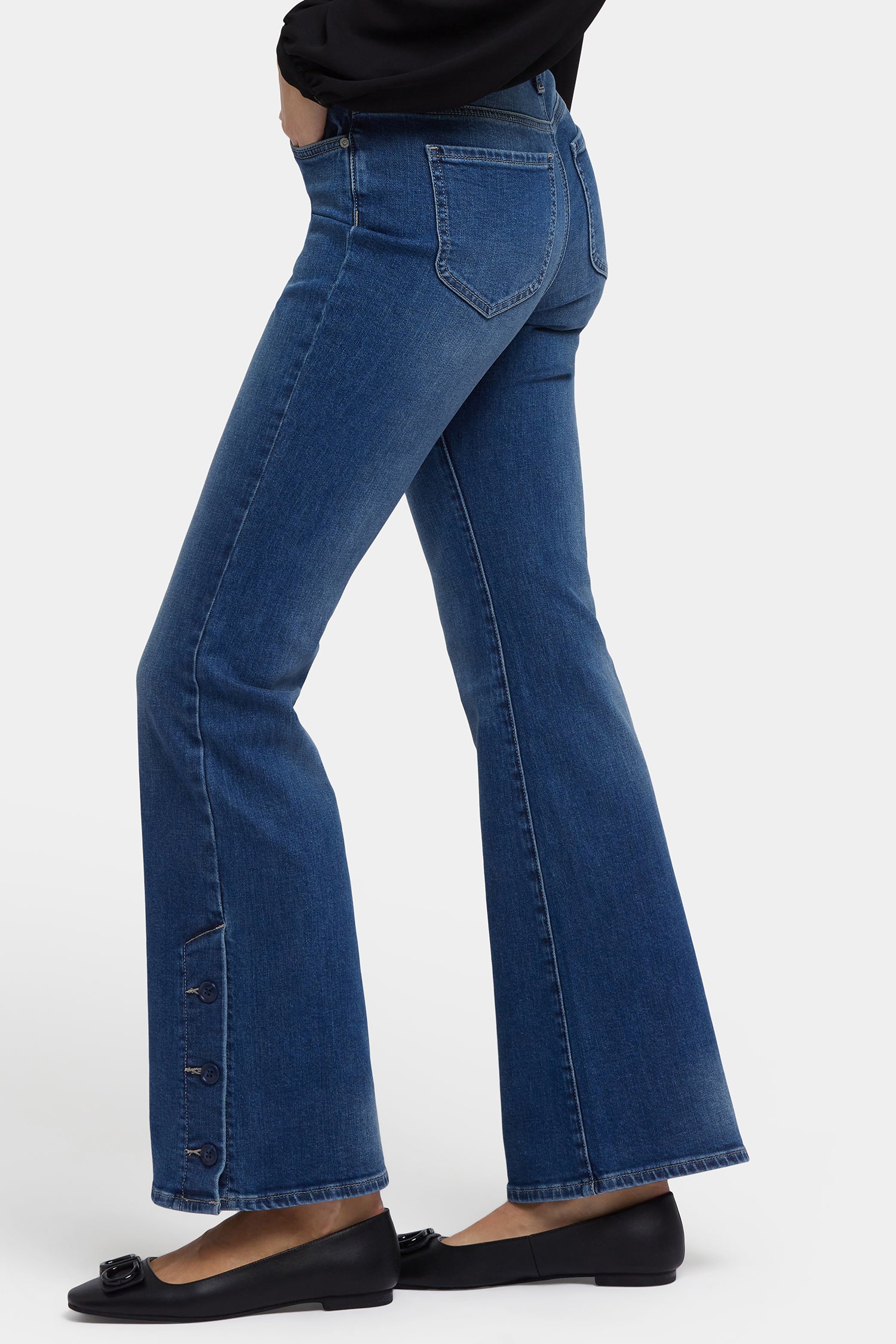Ava Flared Jeans With Side Button Plackets - Lake Notre-Dame Blue