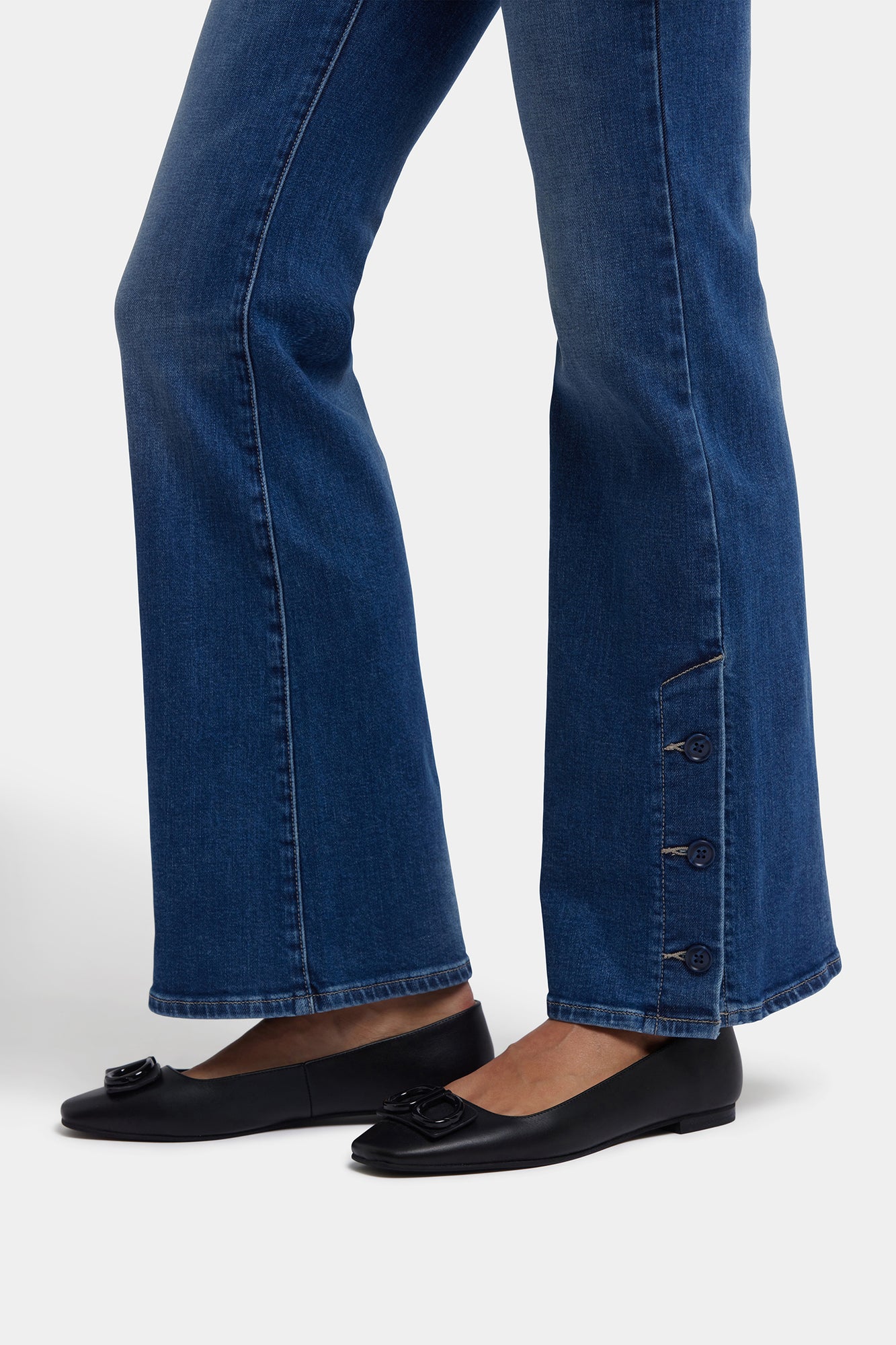 NYDJ Ava Flared Jeans With Side Button Plackets - Lake Notre-Dame