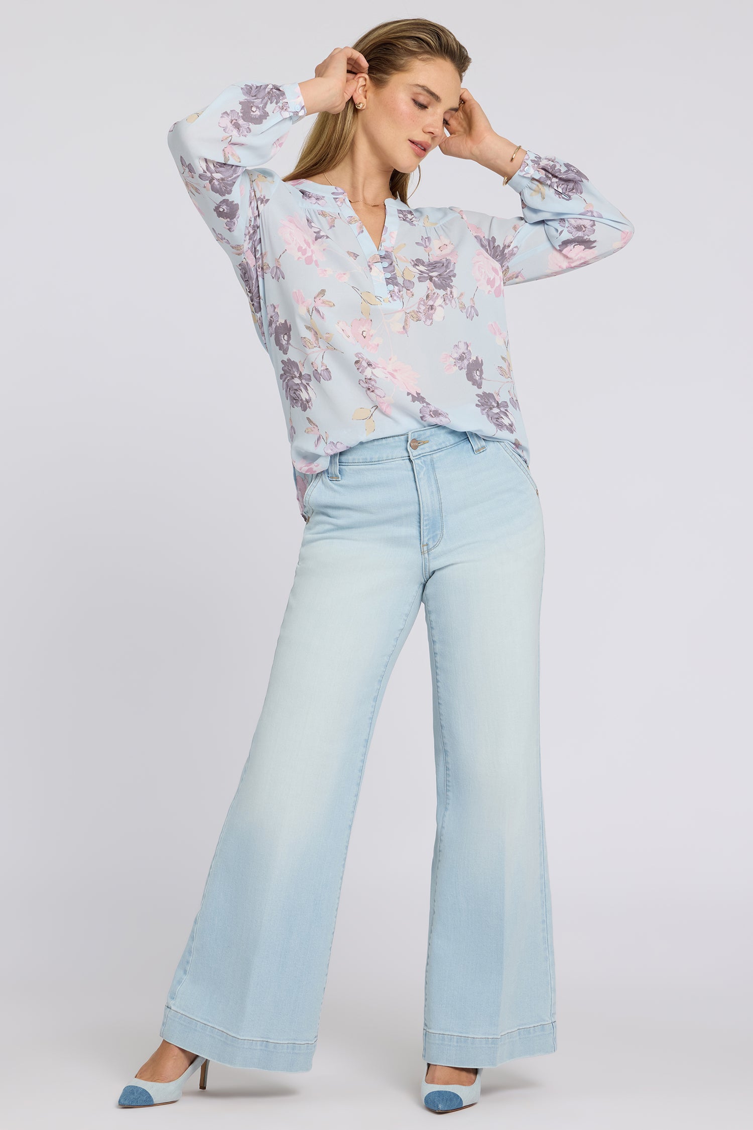 Mia Palazzo Jeans With High Rise And Wide Belt Loops - Sky Valley