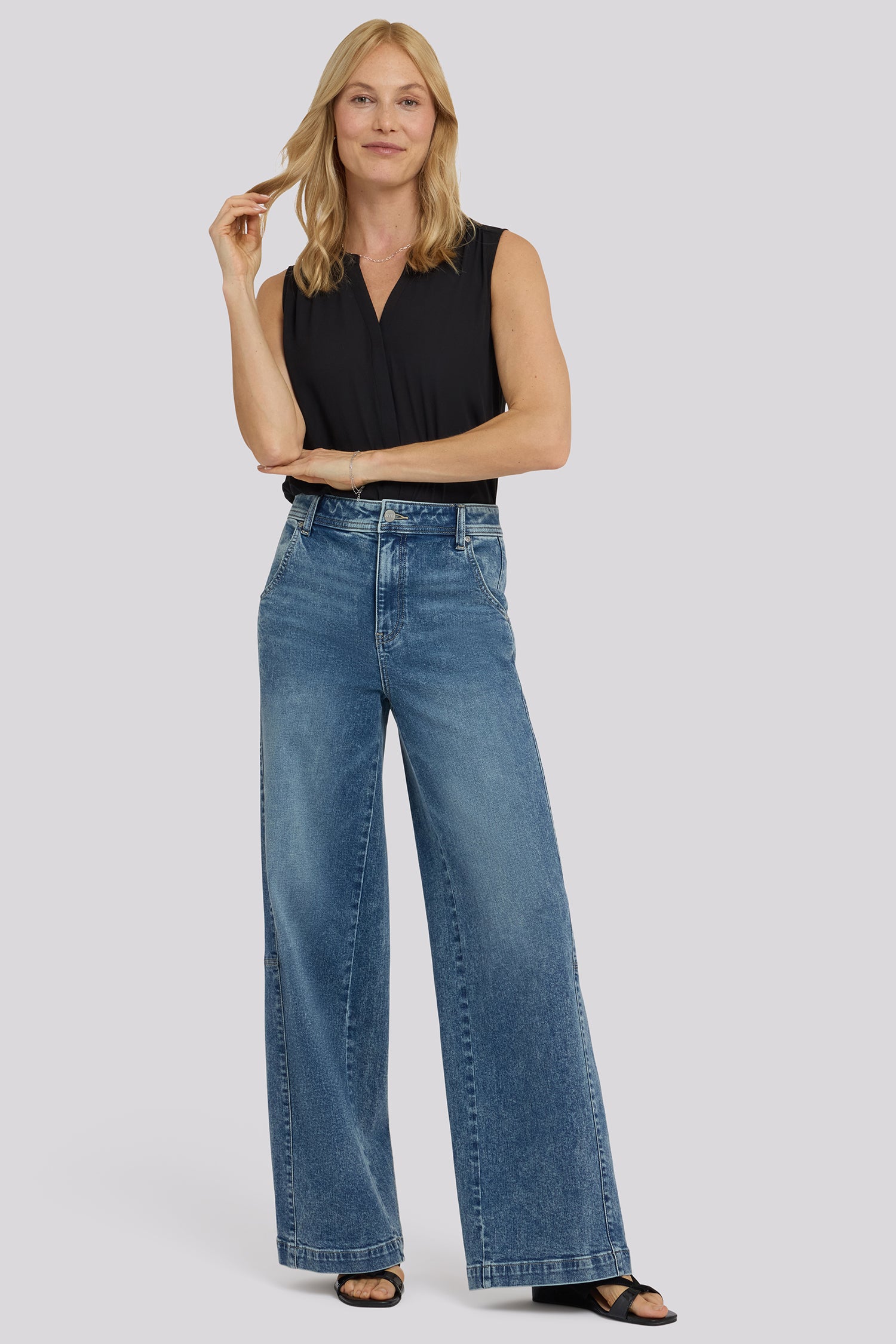 Gracie Wide Leg Jeans With Super High Rise And Paneled Seam Detail