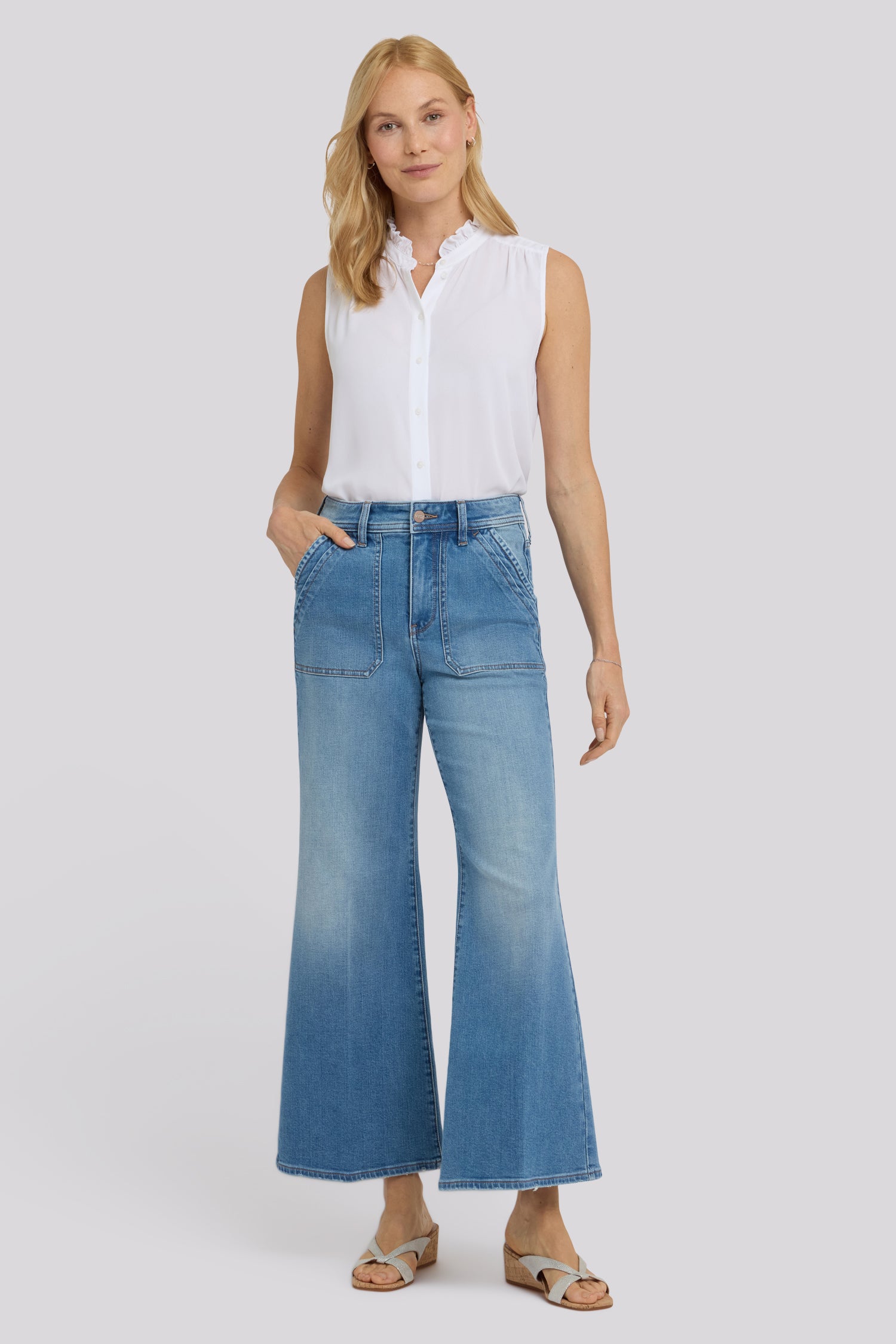 Mia Palazzo Ankle Jeans With High Rise And Utility Pockets - Port