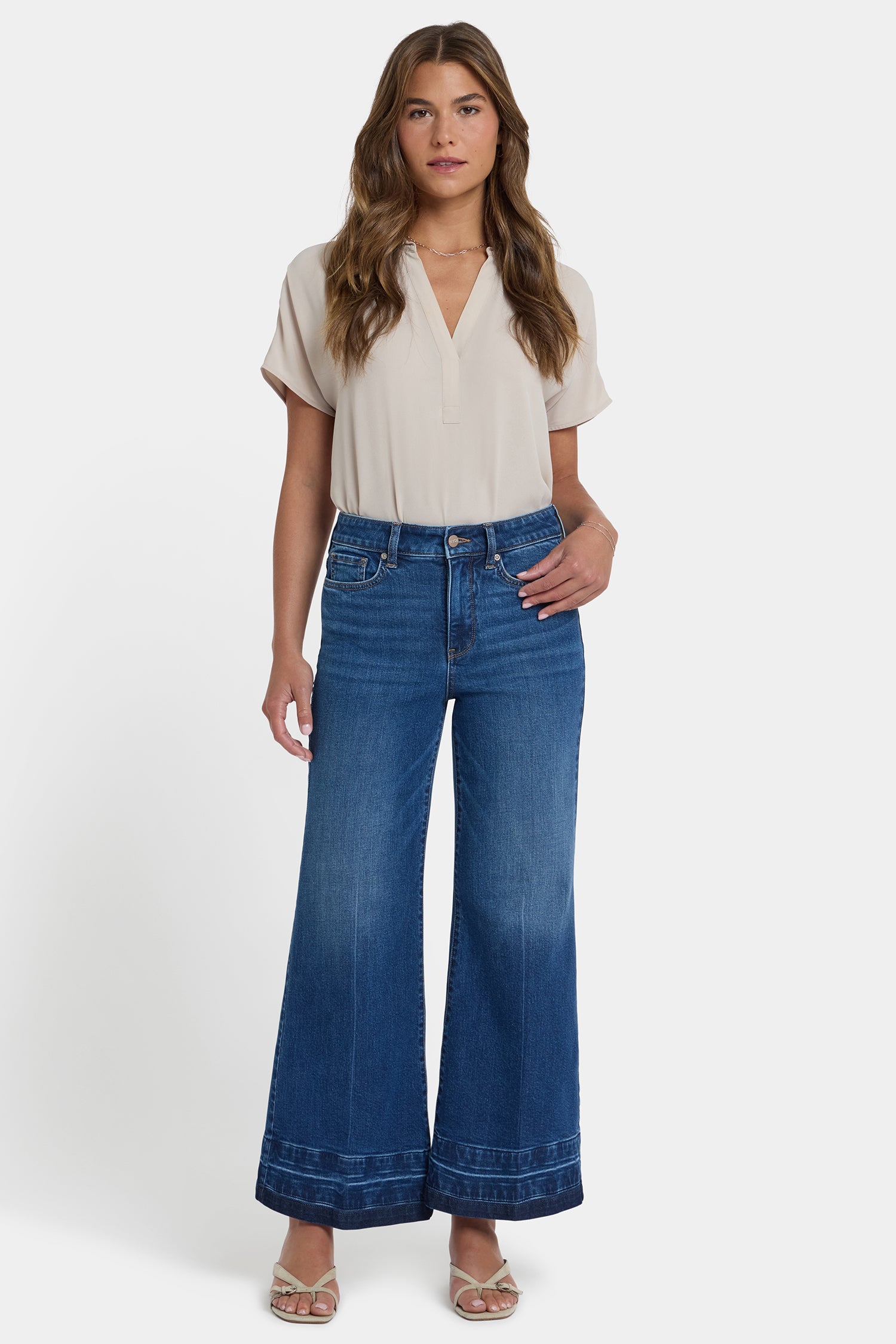 Mia Palazzo Ankle Jeans With High Rise And Contrast Washed Hems
