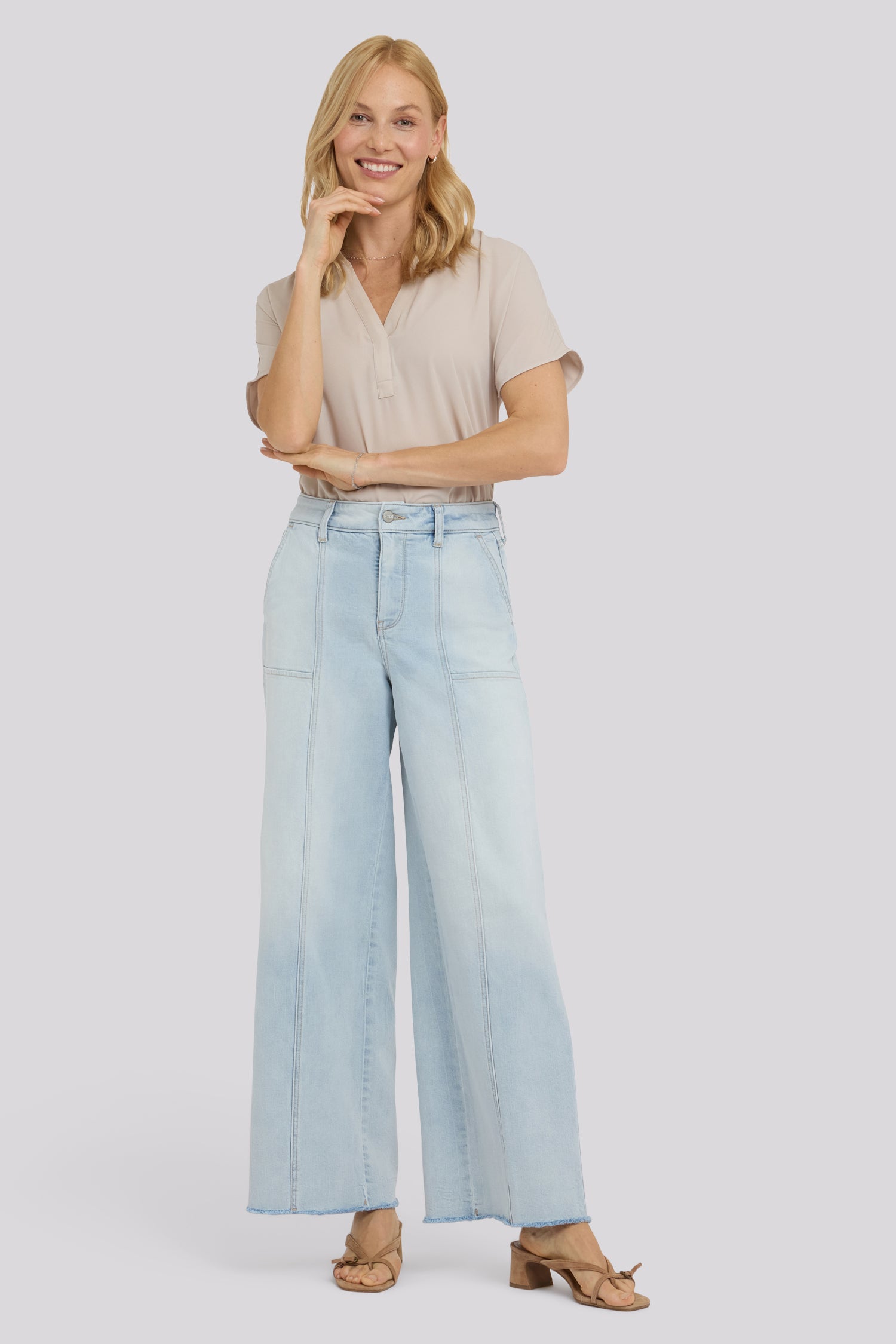 Simone Wide Leg Jeans With High Rise, Utility Detail And Raw Hems