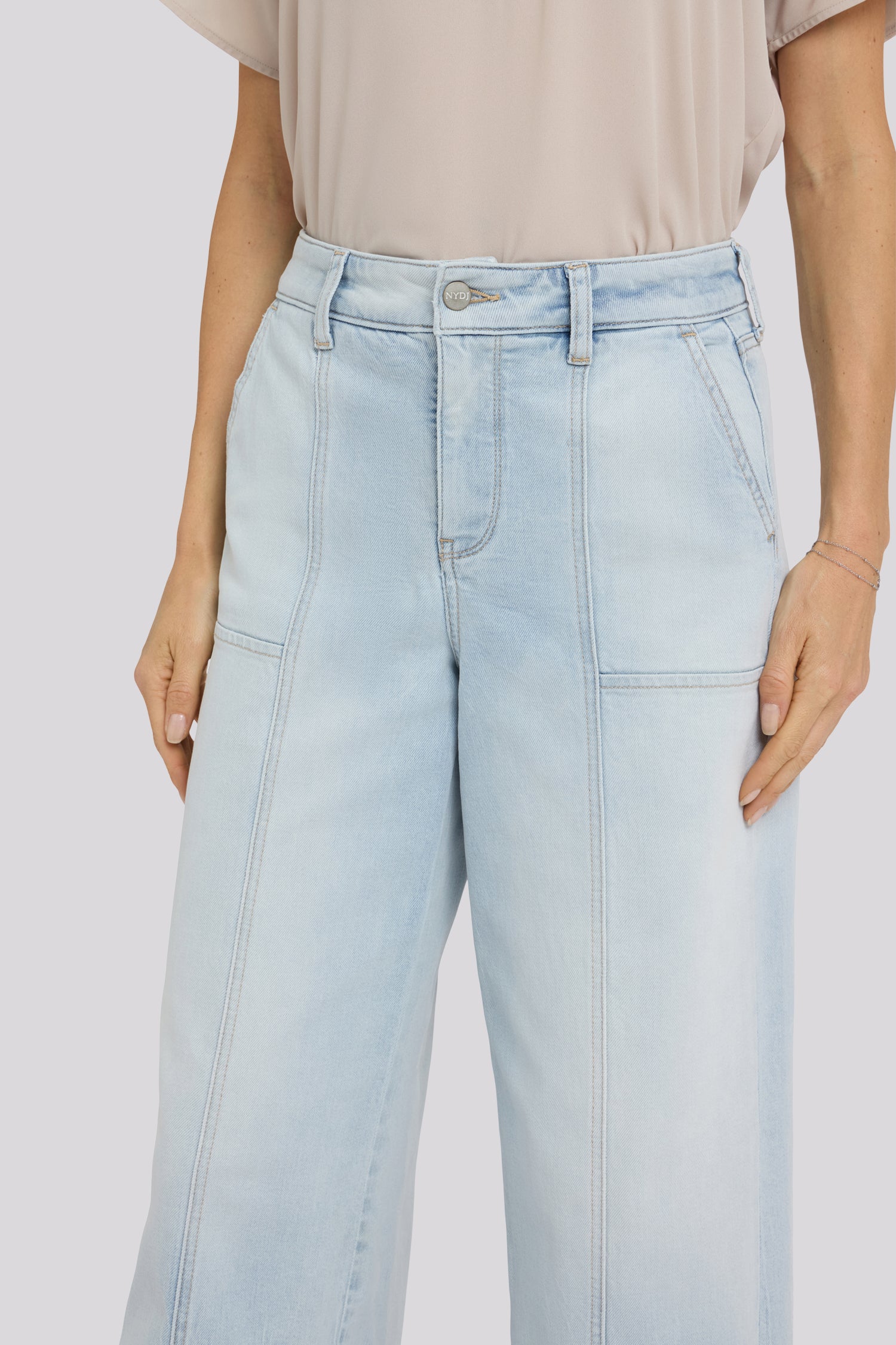 Simone Wide Leg Jeans With High Rise, Utility Detail And Raw Hems