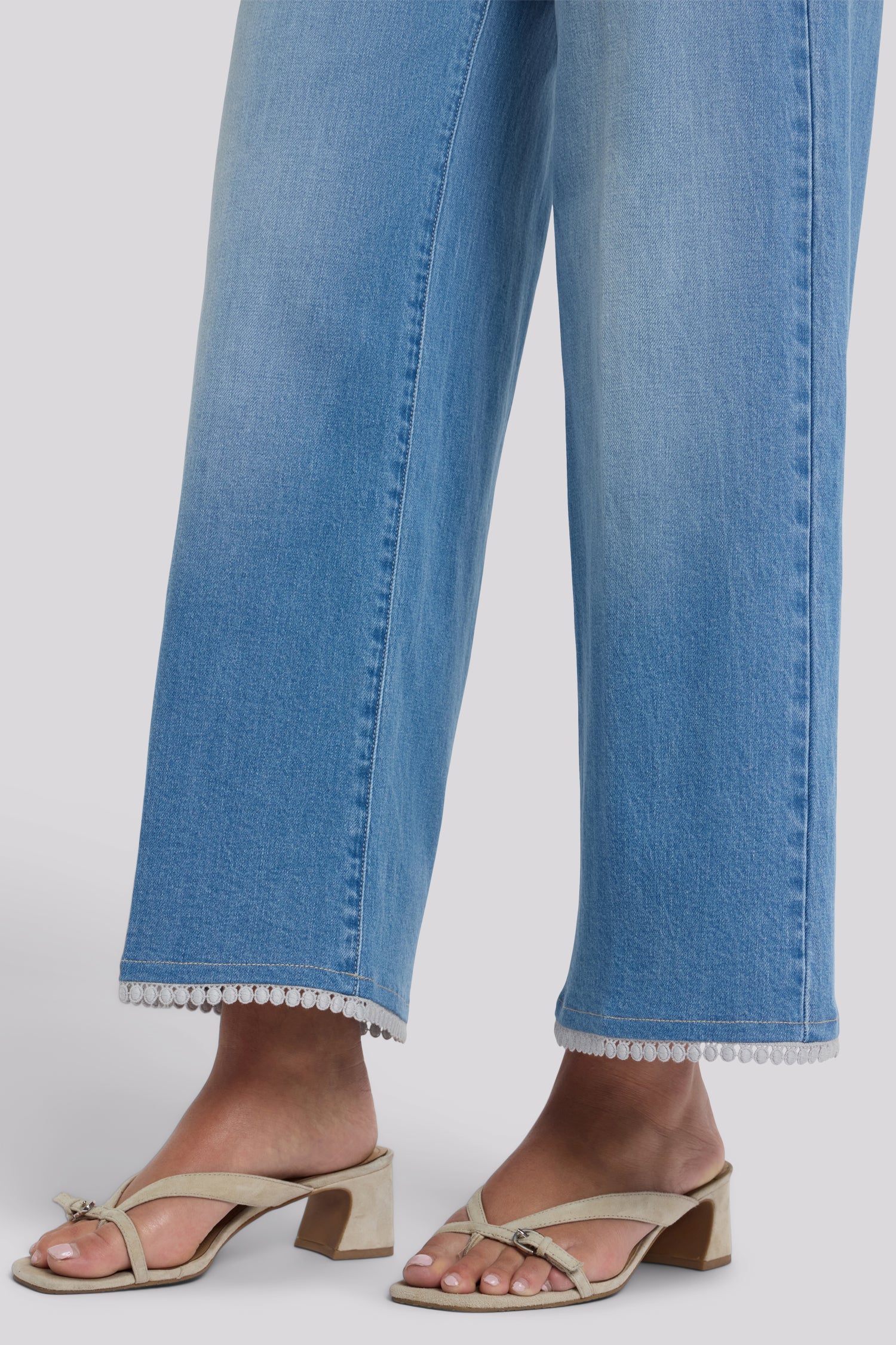 Brodi Wide Leg Ankle Jeans With High Rise And Crochet Trim Hems
