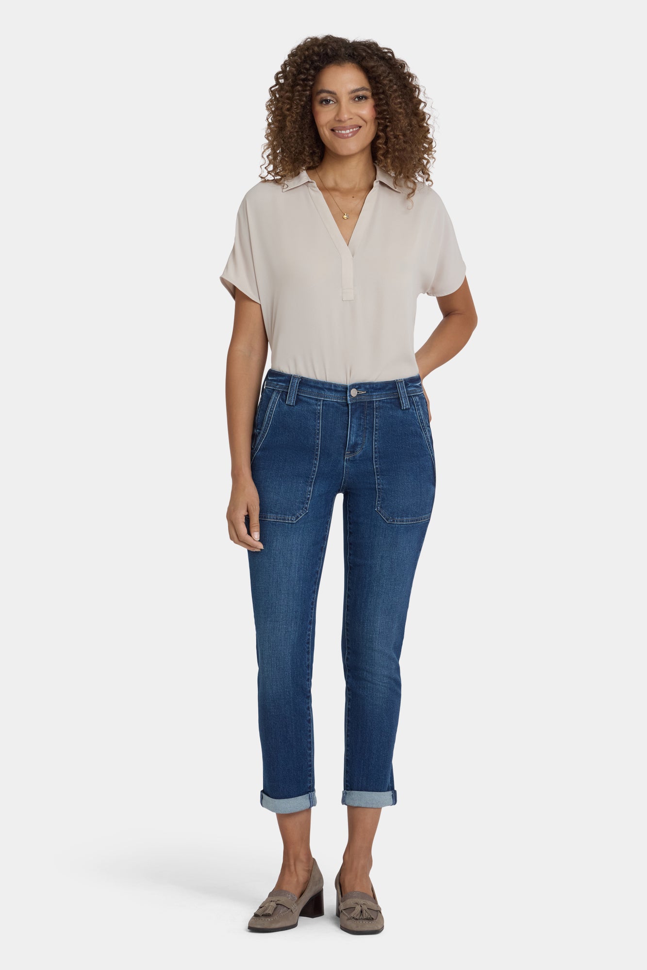 NYDJ Margot Girlfriend Jeans With Utility Pockets And Roll Cuffs - Vintage Lapis