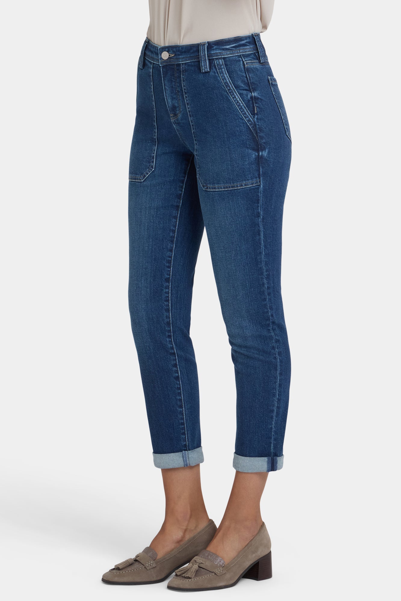 NYDJ Margot Girlfriend Jeans With Utility Pockets And Roll Cuffs - Vintage Lapis