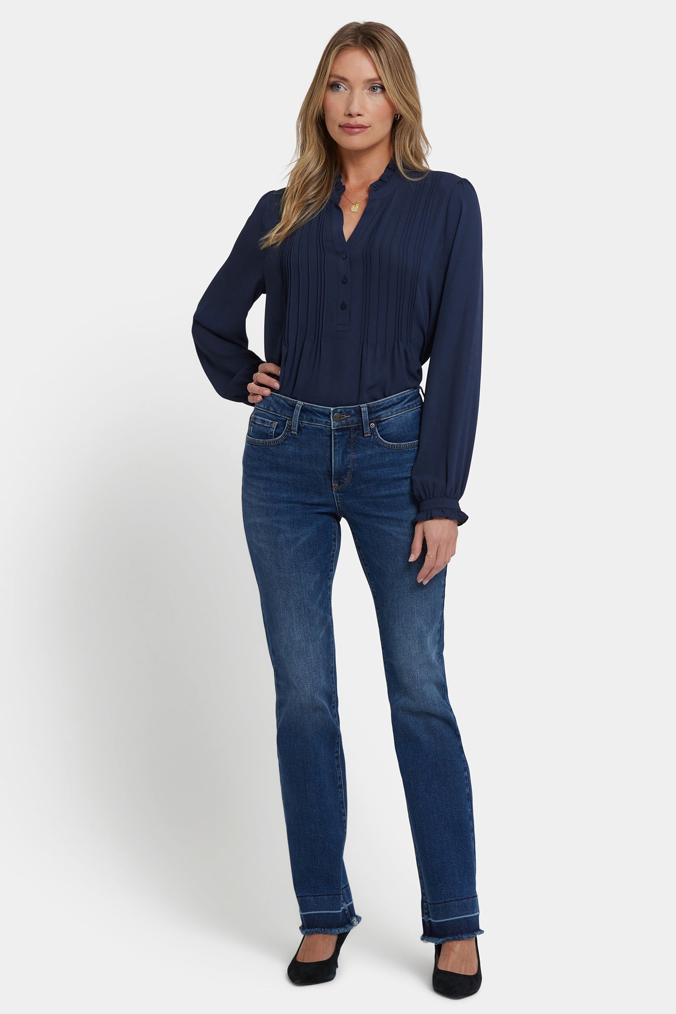 NYDJ Barbara Bootcut Jeans With Frayed Shadow Hems - Dark Loire